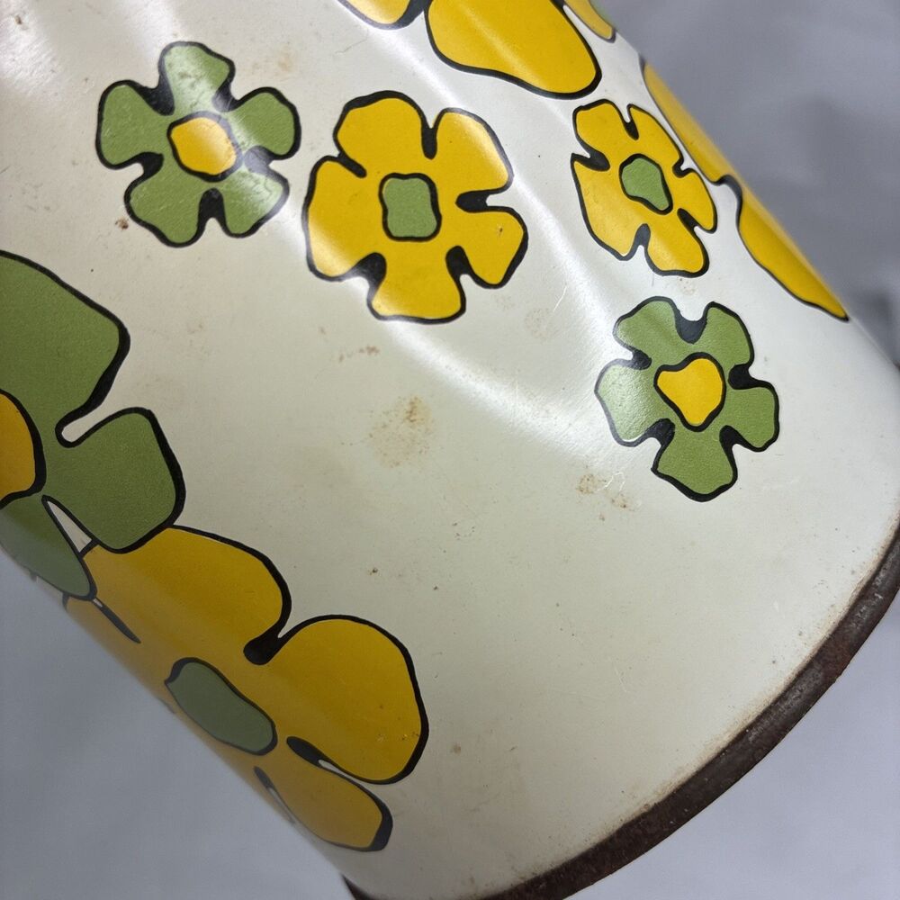 Ballonoff Daisy Tin Set Canister Dustpan Avocado Green Yellow Flower Rusty Vtg - Picture 13 of 16